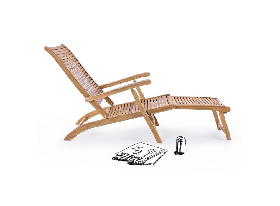 Design-Liege-Chaiselongue für den Außenbereich aus Naturholz – Roxen Viadurini