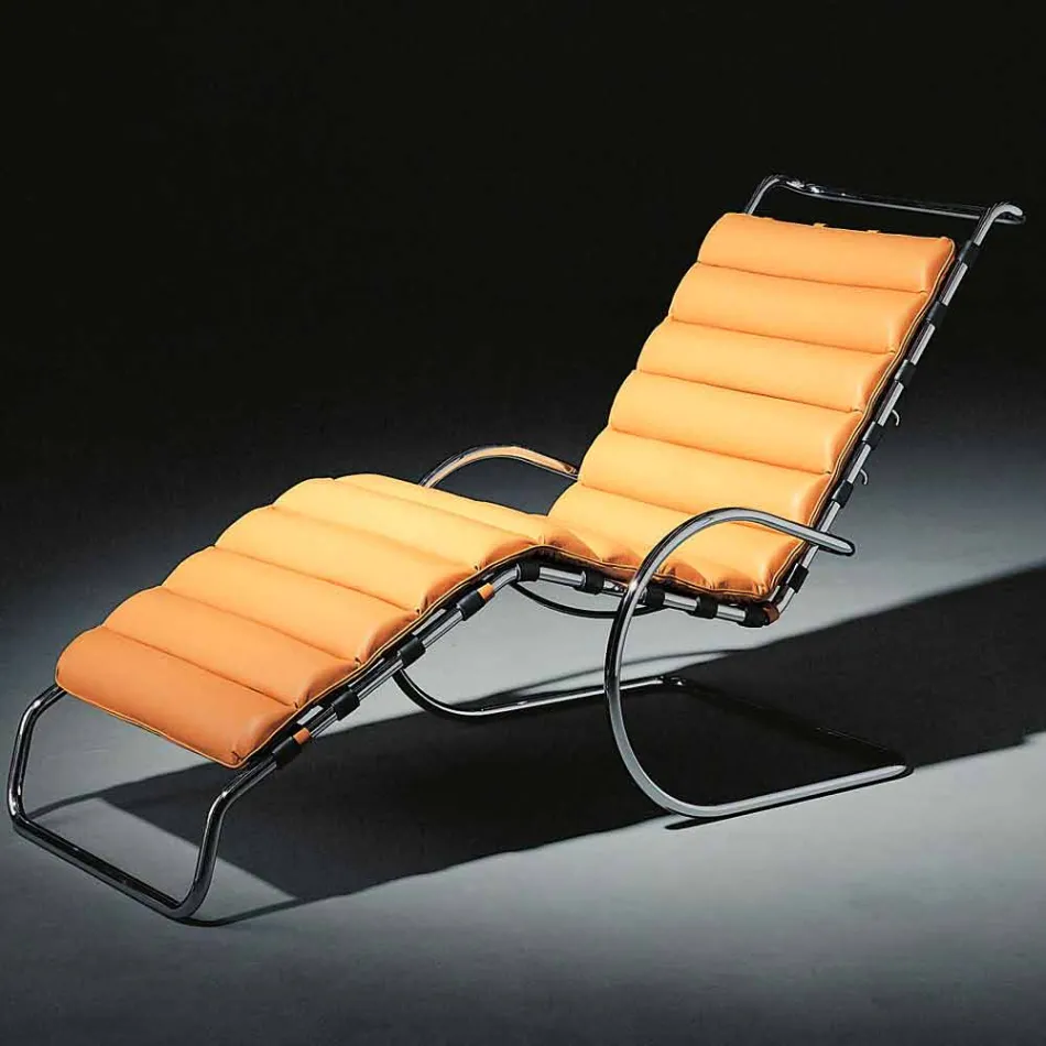 Chaiselongue aus Leder mit Gestell aus verchromtem Stahl Made in Italy - Beirut Viadurini