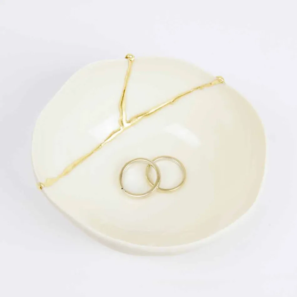 Schalen aus weißem Porzellan und Blattgold Italienisches Luxus-Design - Cicatroro Viadurini