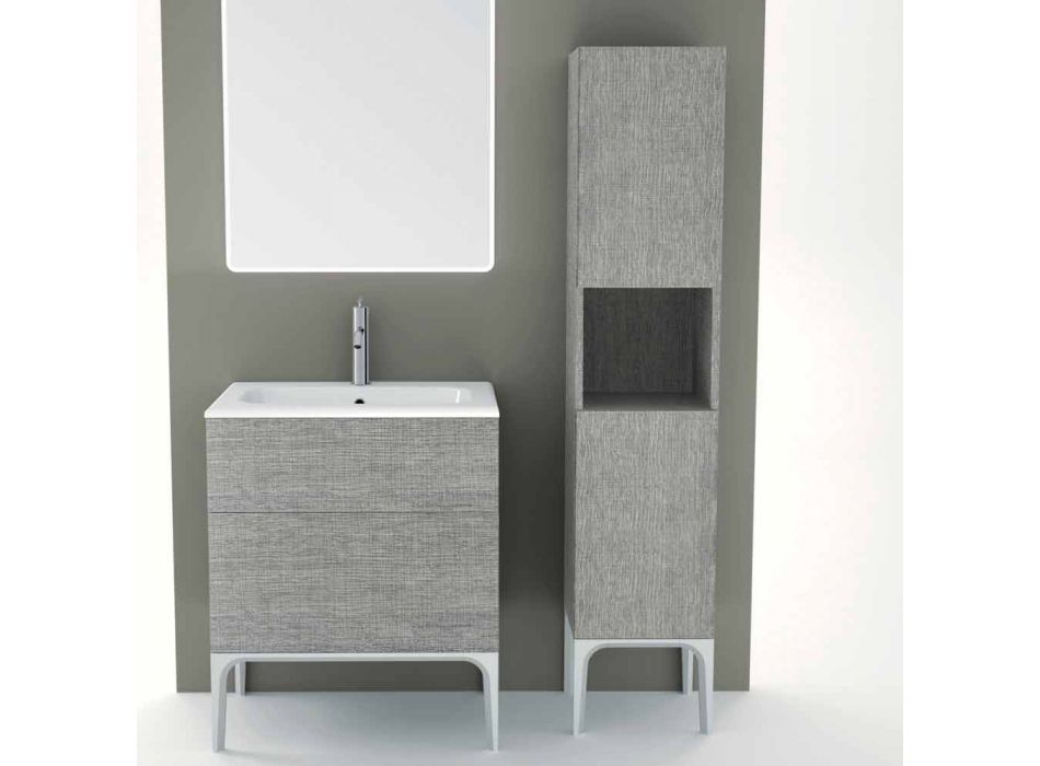 Badezimmersäule mit 2 Türen in modernem Design Öko-Holz Ambra, made in Italy