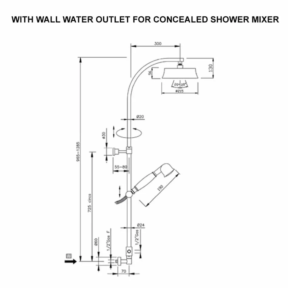 Klassische Messing-Duschsäule mit rundem Duschkopf Made in Italy - Yari Viadurini