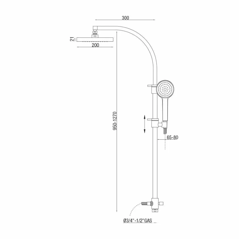Duschsäule mit Umsteller und quadratischem Duschkopf Made in Italy - Silber Viadurini