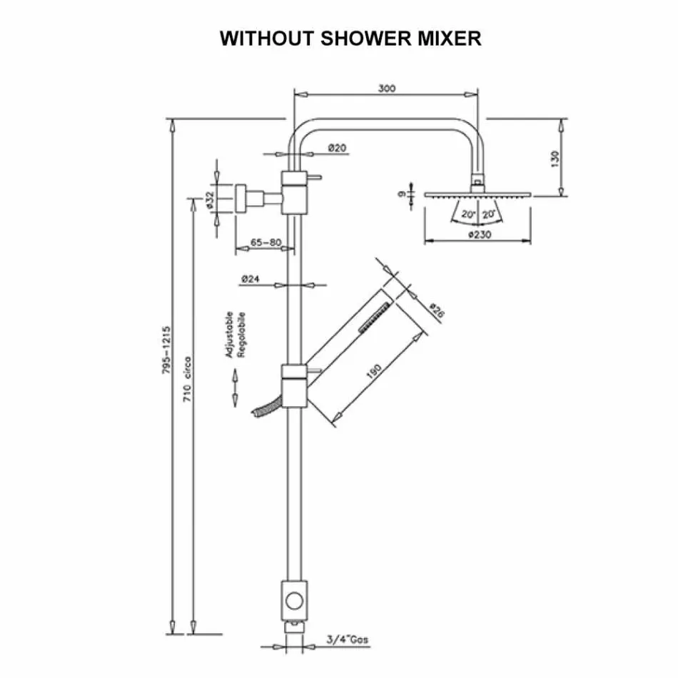 Messing Duschsäule mit Abs Dusche und Made in Italy Duschkopf - Haube Viadurini
