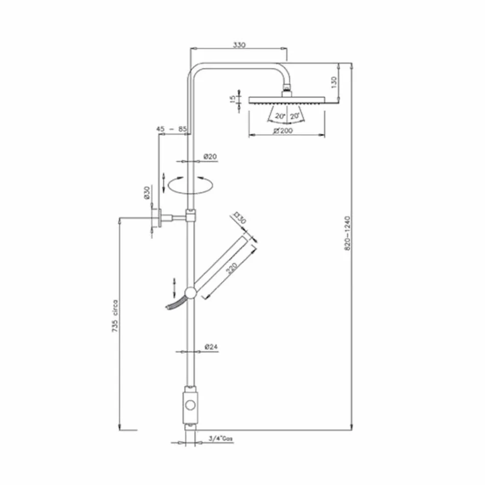 Duschsäule aus Messing mit Duschkopf und Handbrause in Abs Made in Italy - Lesio Viadurini