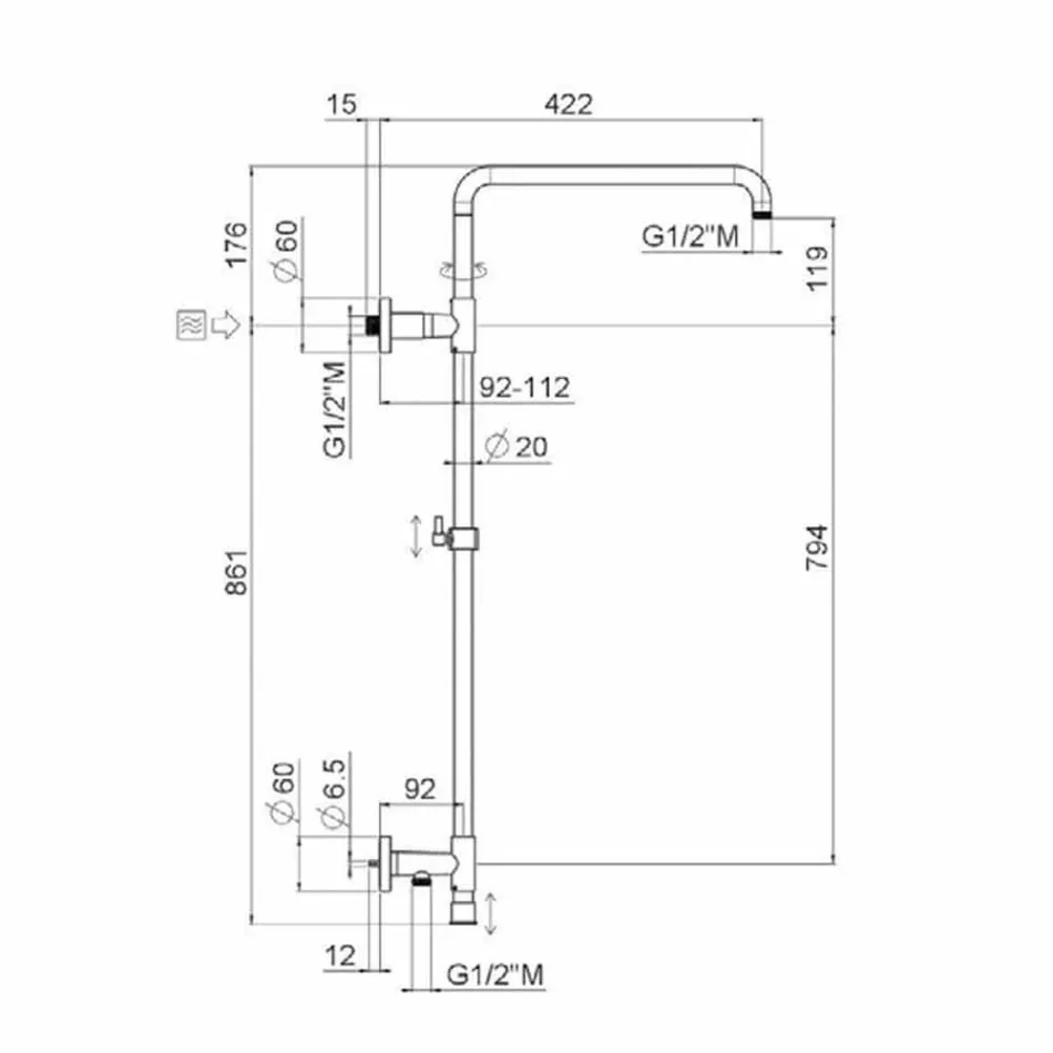 Duschsäule aus verchromtem Messing mit Duschkopf aus Stahl Made in Italy - Daino Viadurini