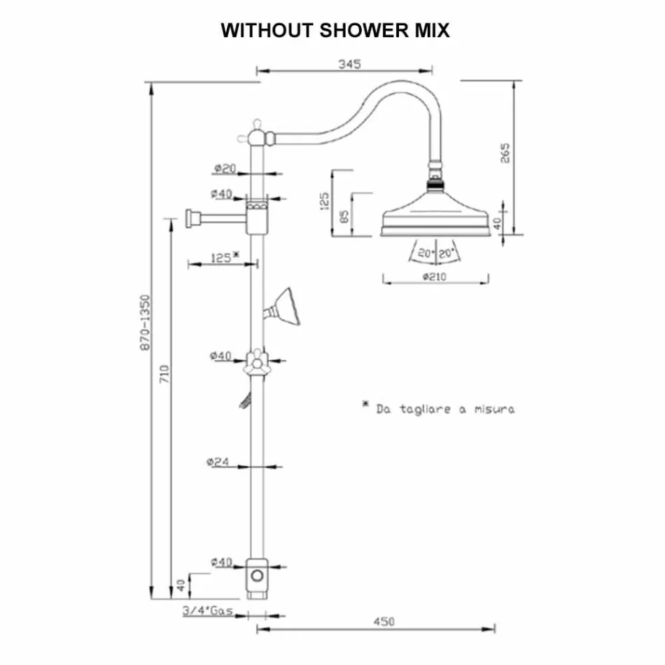 Messing-Duschsäule ohne Mixer Klassisches Design Made in Italy - Yunda Viadurini