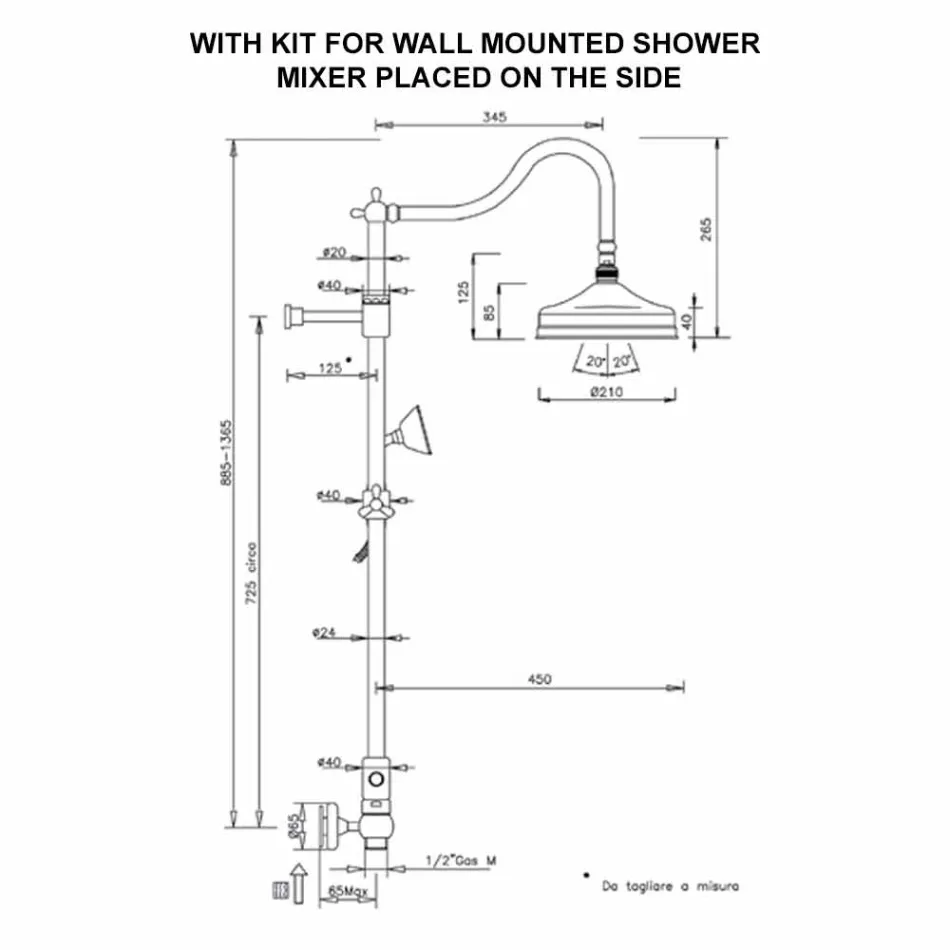 Messing-Duschsäule ohne Mixer Klassisches Design Made in Italy - Yunda Viadurini