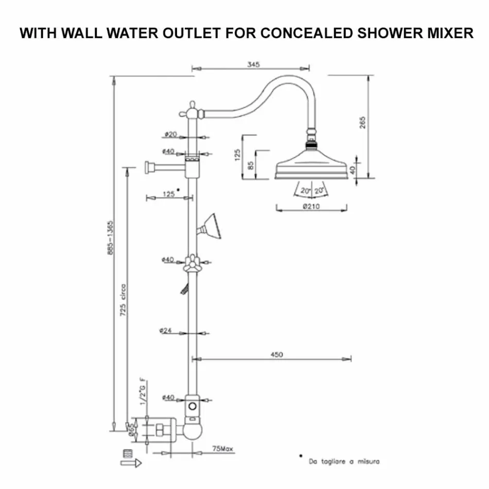 Messing-Duschsäule ohne Mixer Klassisches Design Made in Italy - Yunda Viadurini
