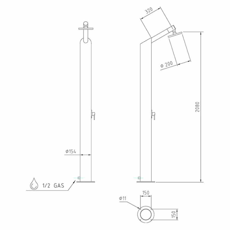 Solar Garden Duschsäule aus schwarzem Edelstahl Made in Italy - Werner Viadurini