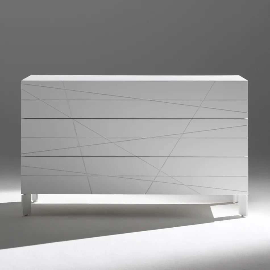 Kommode mit 3 Schubladen aus lackierter Spanplatte - Gemelli Viadurini