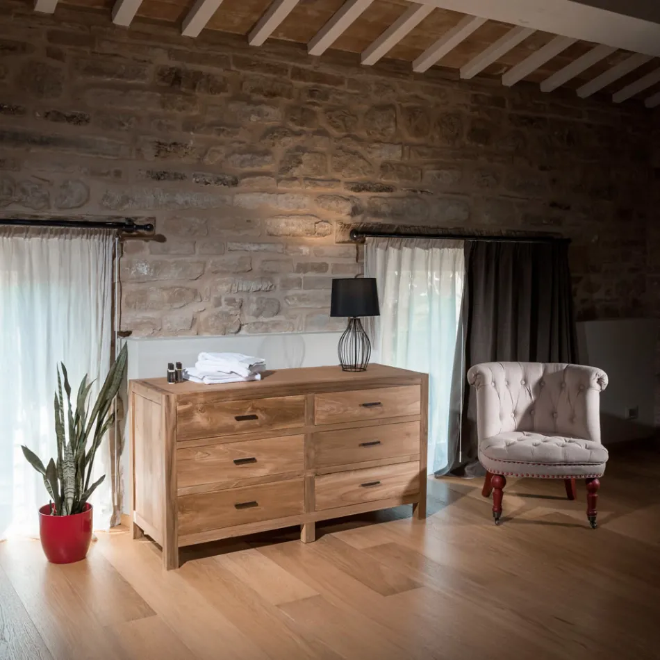 Massive Teakholzkommode mit 6 Schubladen - Muay Viadurini