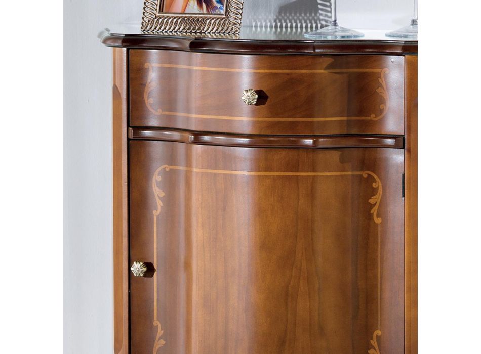 Klassischer Nachttisch Tür und Schublade aus Holz mit Intarsien Made in Italy - Leonor Viadurini