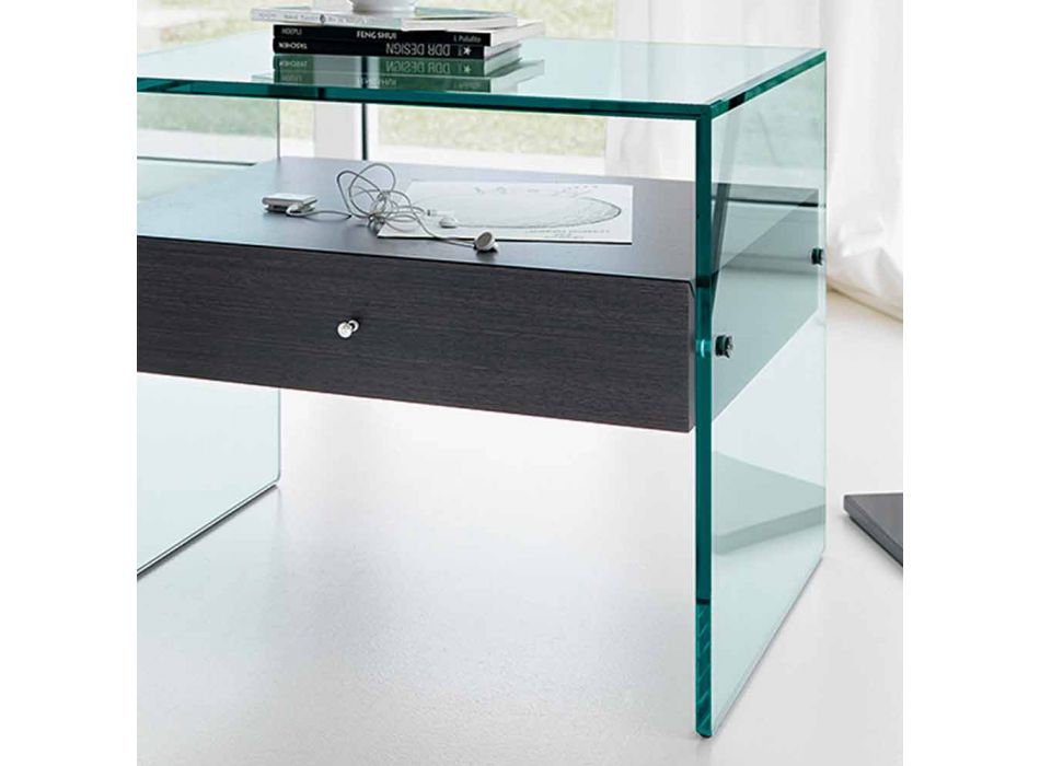 Nachttisch in modernem Design aus extra klarem Glas Made in Italy - Secret Viadurini