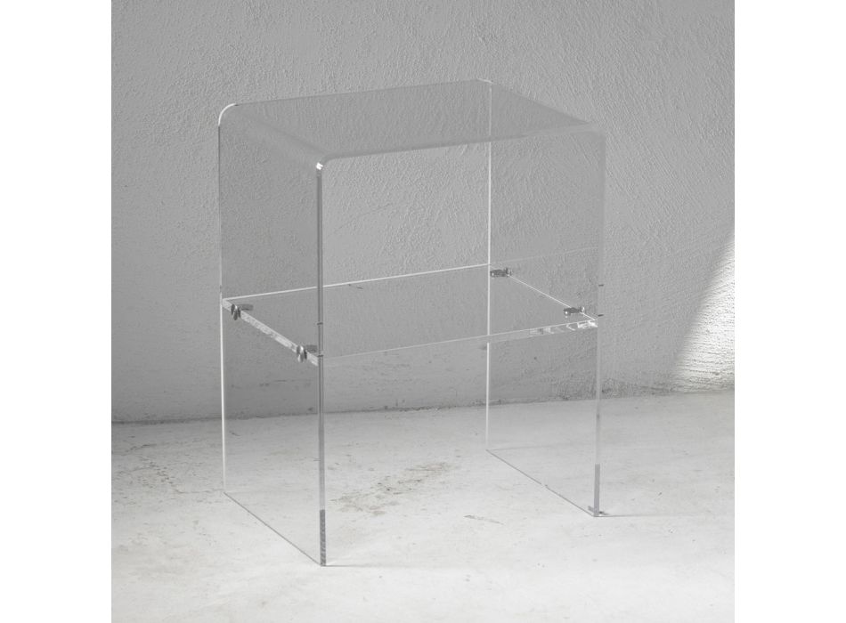 Nachttisch aus transparentem Acrylkristall mit Designregal - Minervo Viadurini