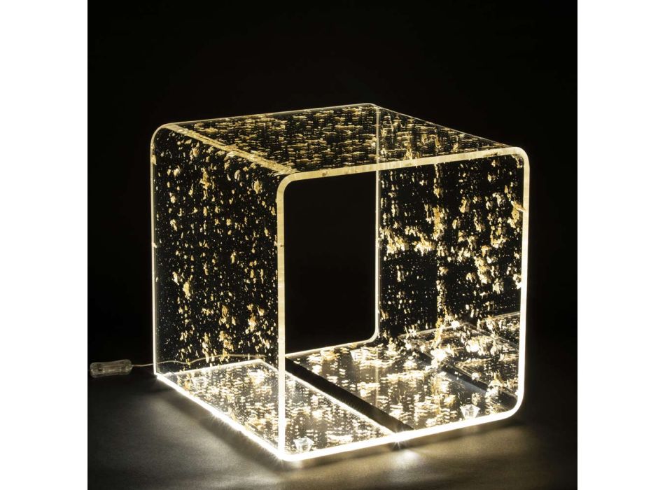 Leuchtender Nachttisch aus Acrylglas und Blattgold, Silber oder Kupfer - Gnassi Viadurini