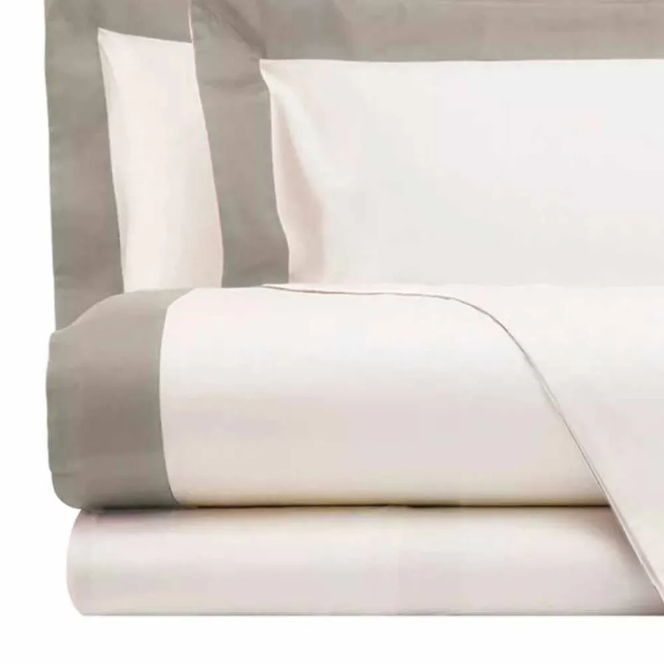 Satin Sheet Set für Doppelbett mit farbigen Kanten - Hyazinthe Viadurini