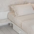 Bettwäscheset für Doppelbett aus hellem Leinen und Farnese-Spitze - Arnesino Viadurini