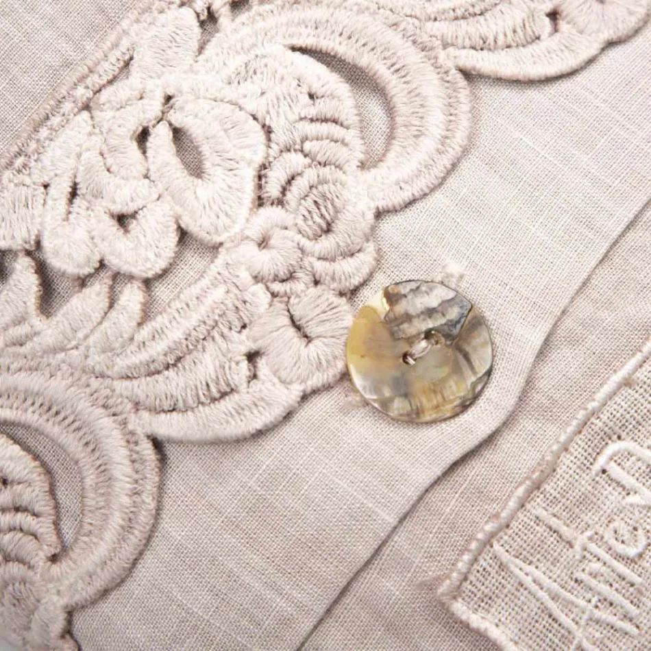 Doppelbettlaken-Set aus hellem Leinen und Armonia-Spitze, 2 Farben – Dettox Viadurini