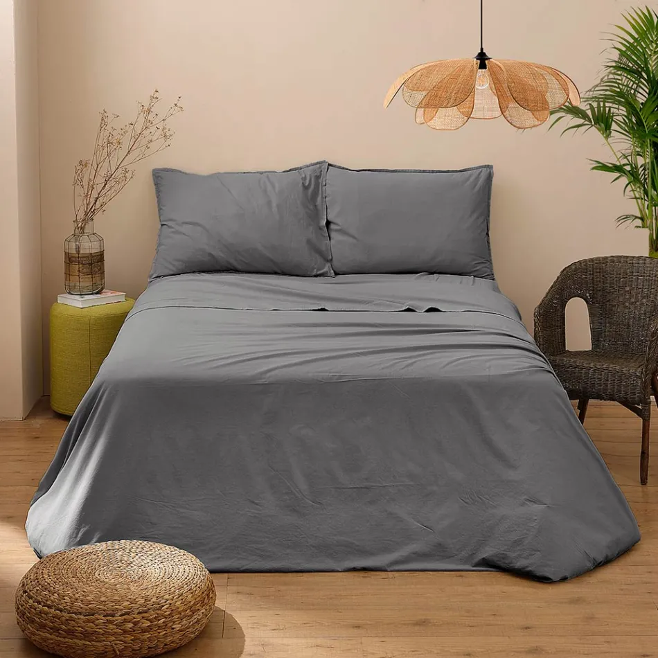 Doppelbett komplett aus reiner, stückgefärbter und schattierter Baumwolle - Delicacy Viadurini