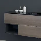 Zusammensetzung 2 Hängende Badezimmermöbel aus Mdf Platin lackiert 120 cm - Renga Viadurini