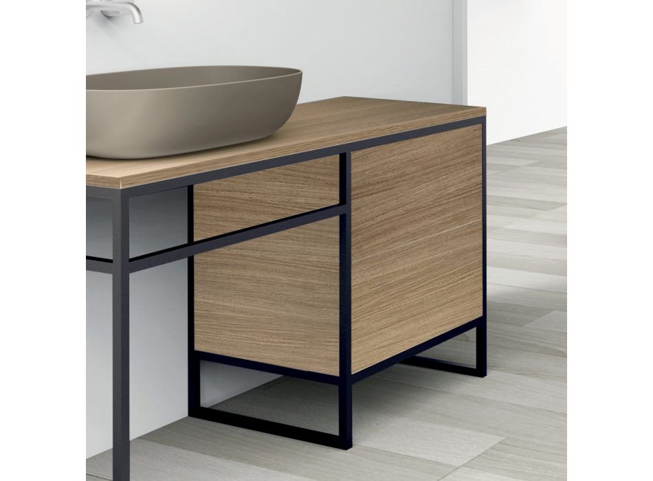 Zusammensetzung 3 Badezimmermöbel aus Metall und Ecolegno Luxury Oak - Cizco Viadurini