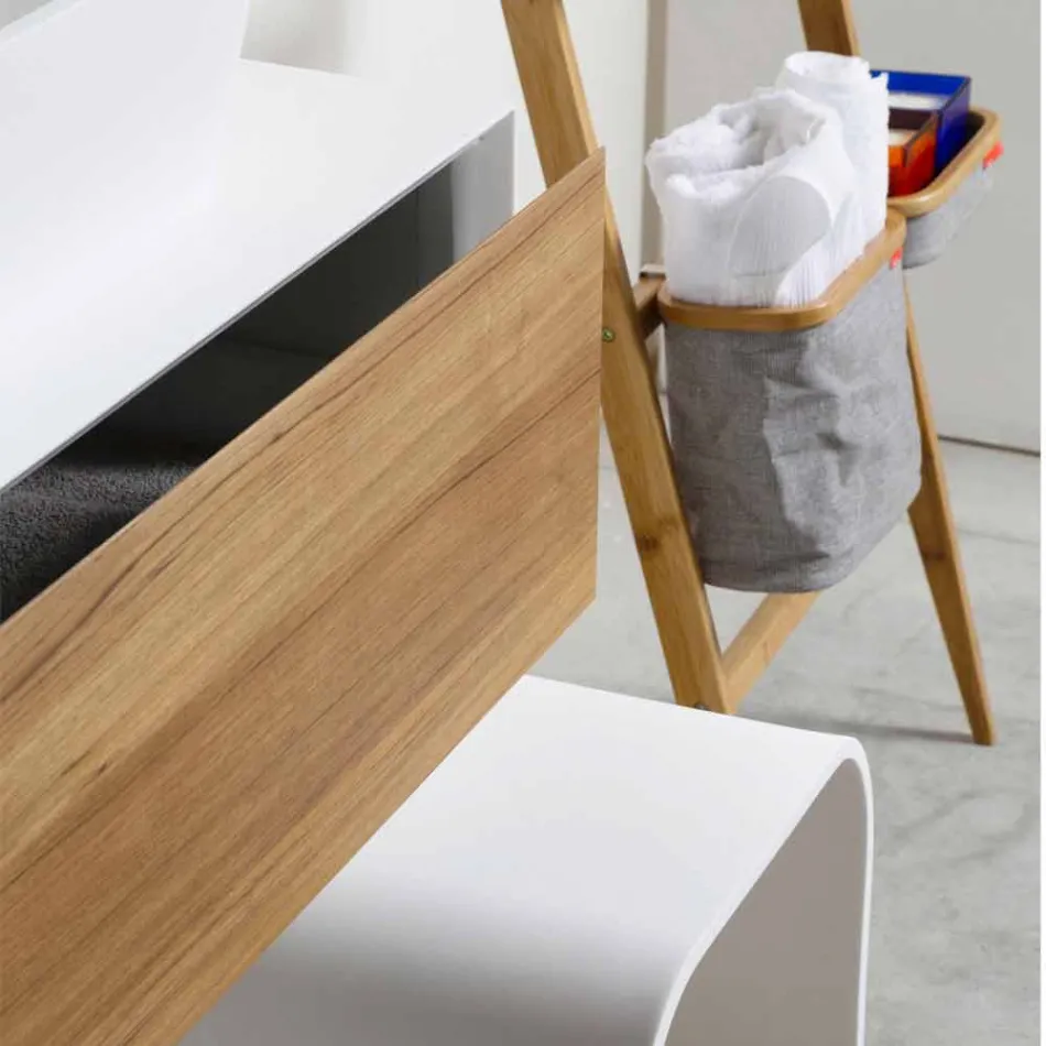 Composition 3 Badezimmermöbel aus Teakholz und Hi Macs® - Talk Viadurini