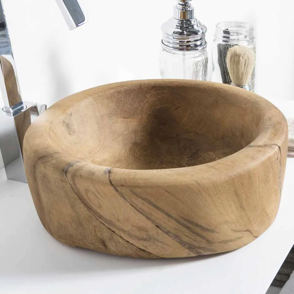 Composition 3 Badezimmermöbel aus Teakholz und Hi Macs® - Talk Viadurini