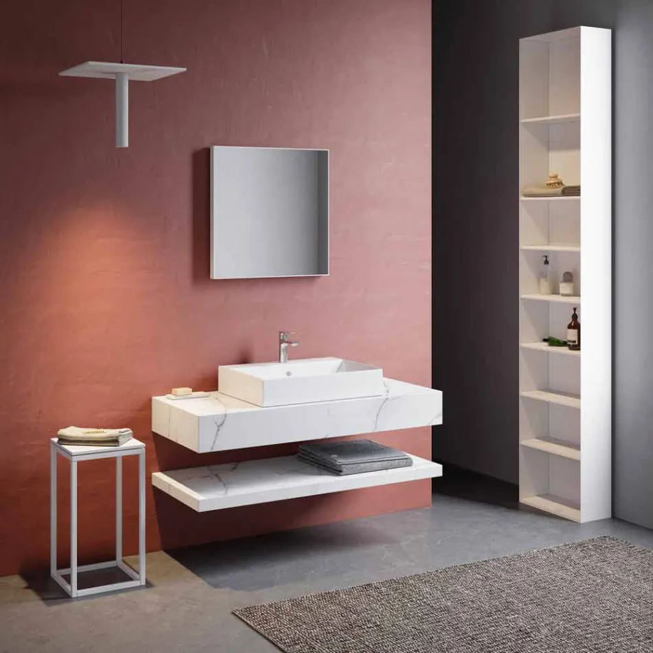 Zusammensetzung 3 Hängende Badezimmermöbel aus Feinsteinzeug 4 Ausführungen - Rambina Viadurini