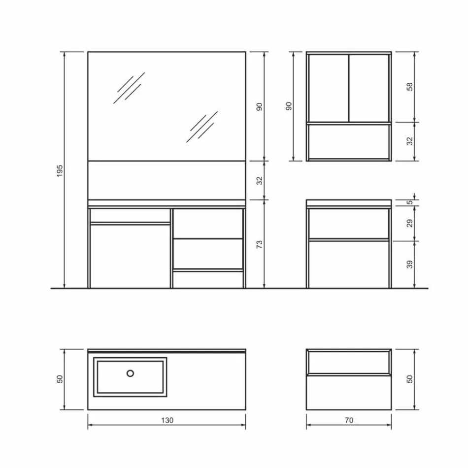Zusammensetzung 5 freistehende Badezimmermöbel aus Metall und Ecolegno Made in Italy - Cizco Viadurini
