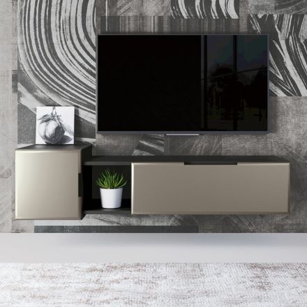 Moderne Wohnzimmerwandkomposition aus MDF, hergestellt in Italien – Linn Viadurini
