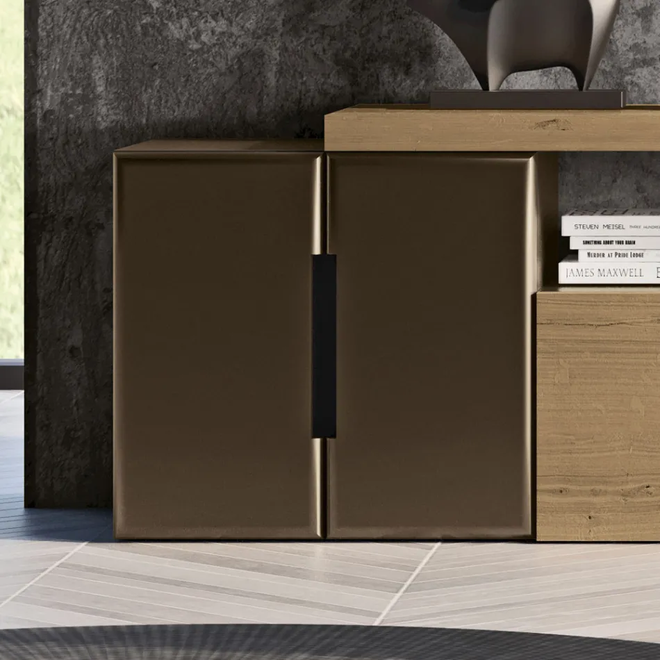 Moderne Wandkomposition in nordischer geknoteter Eiche und Eisen-Finish – Siri Viadurini