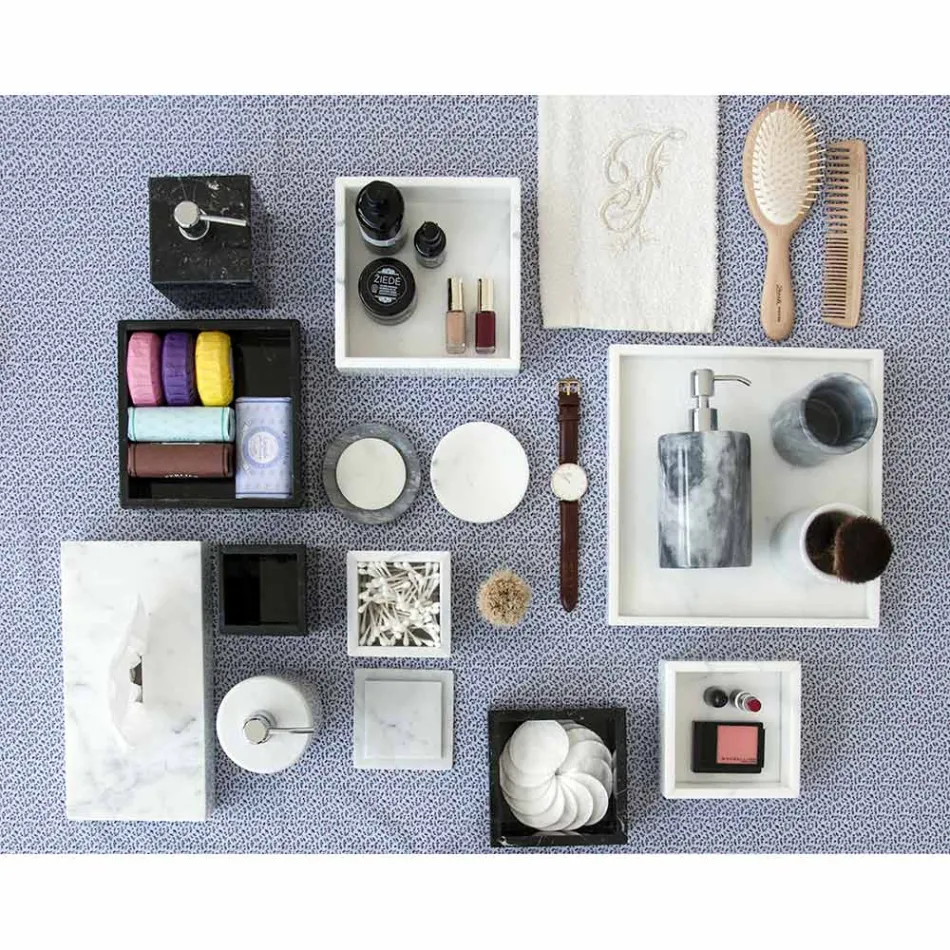 Zusammensetzung Badezimmerzubehör aus weißem Carrara-Marmor Made in Italy - Tuono Viadurini