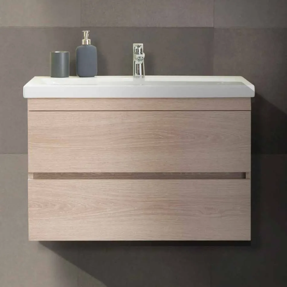 Abgehängte Badmöbelkomposition aus Eichenmelamin - Becky Viadurini