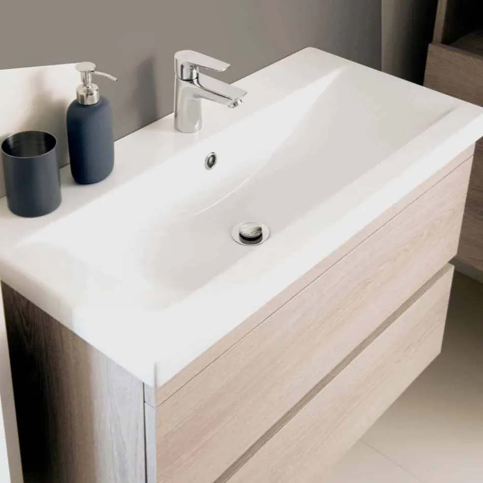 Abgehängte Badmöbelkomposition aus Eichenmelamin - Becky Viadurini