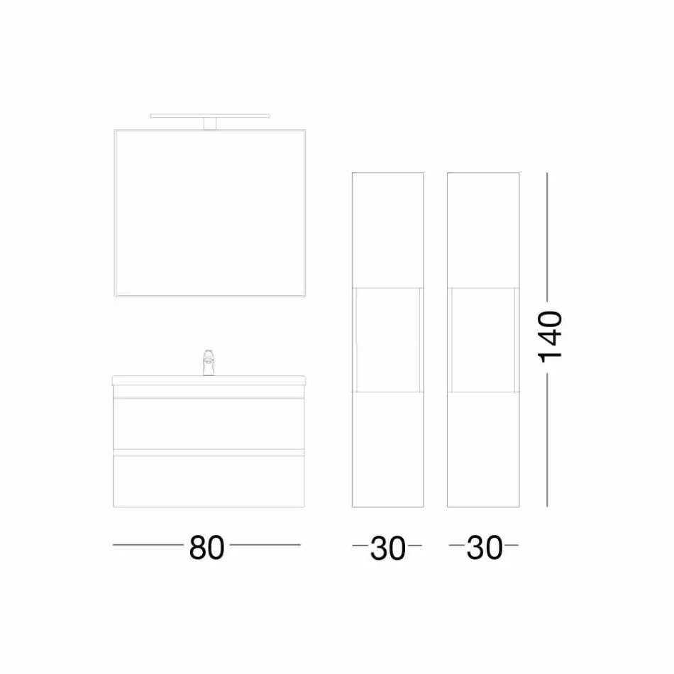 Abgehängte Badmöbelkomposition aus Eichenmelamin - Becky Viadurini