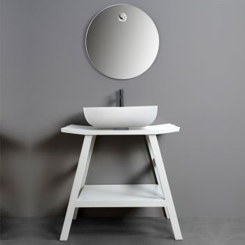 Weiße Badezimmerkomposition mit kratzfesten Accessoires und Spiegel - Patryk