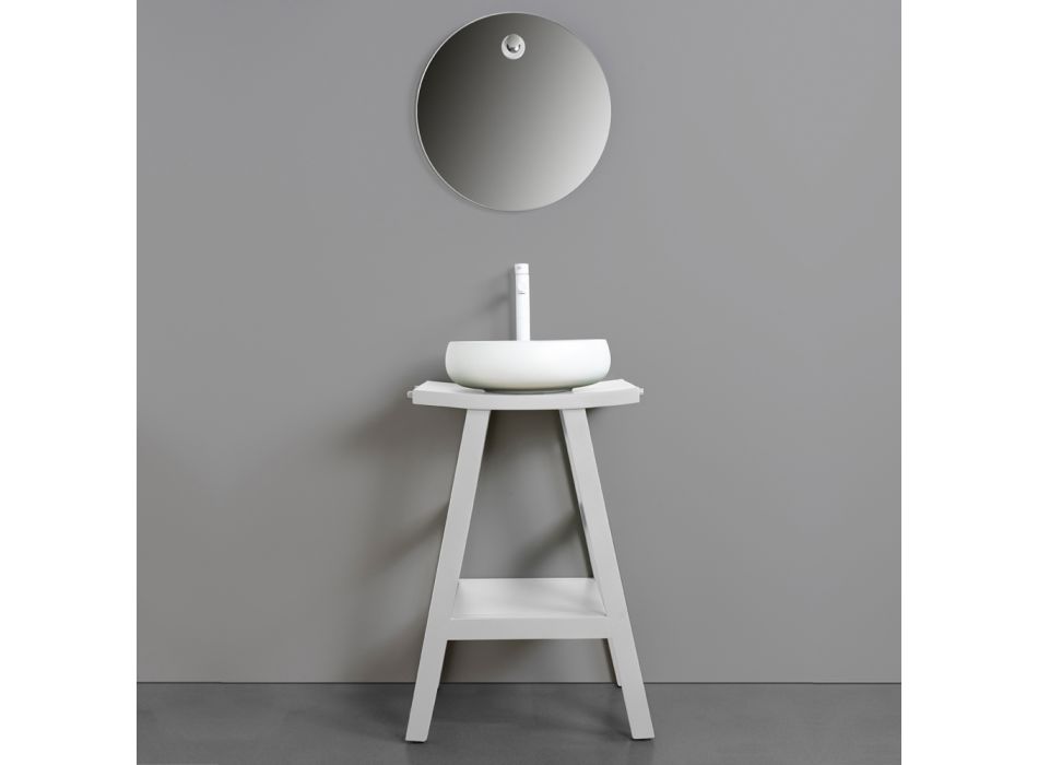 Weiße Badezimmerkomposition mit Accessoires und Spiegel aus Ton - Maryse Viadurini