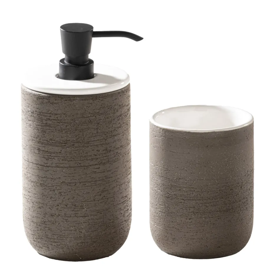 Weiße Badezimmerkomposition mit Bodenstütze und Designzubehör - Georges Viadurini