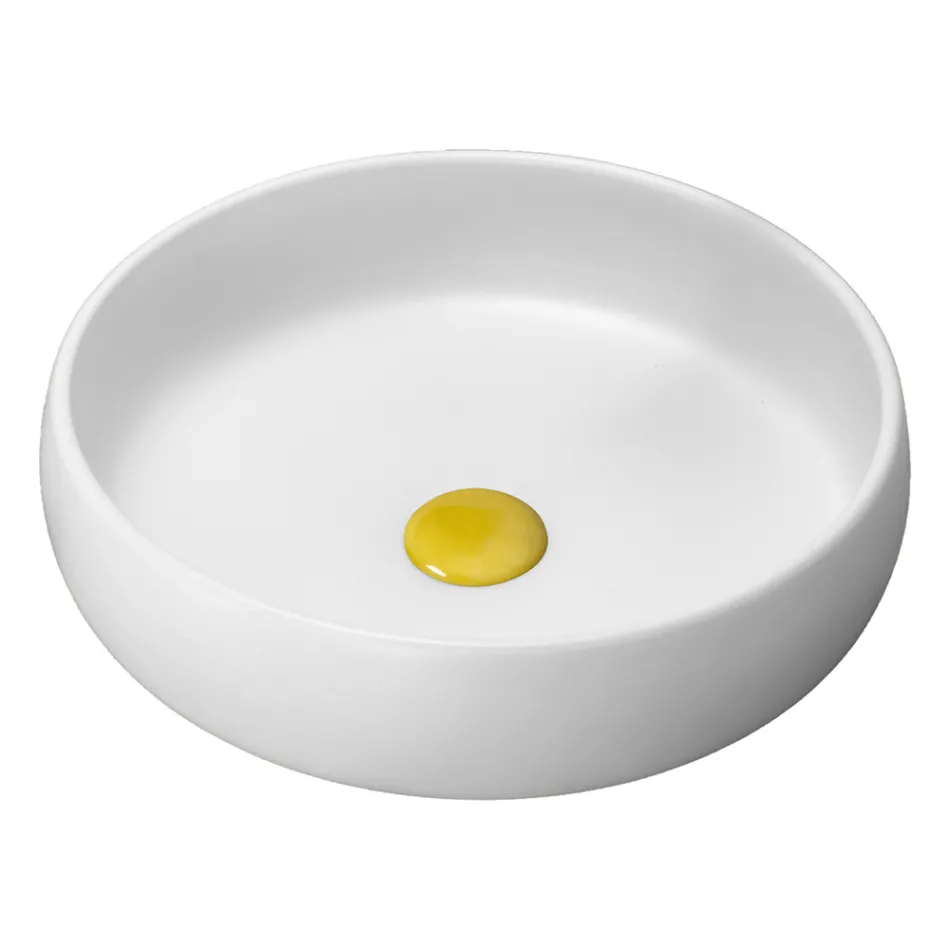 Gelbe Badezimmerkomposition mit Spiegel und Zubehör - Maryse Viadurini