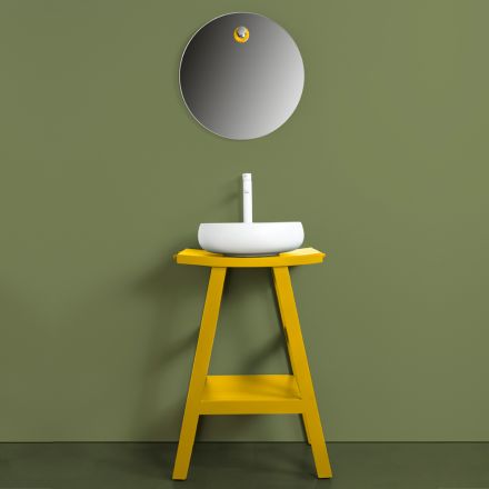 Gelbe Badezimmerkomposition mit Spiegel und Zubehör - Maryse Viadurini
