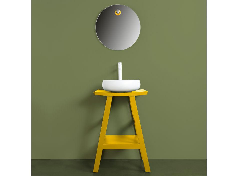 Gelbe Badezimmerkomposition mit Spiegel und Zubehör - Maryse