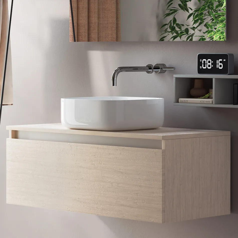 Badezimmerkomposition komplett mit Waschbecken, Spiegel und Sockel, hergestellt in Italien – Dream Viadurini