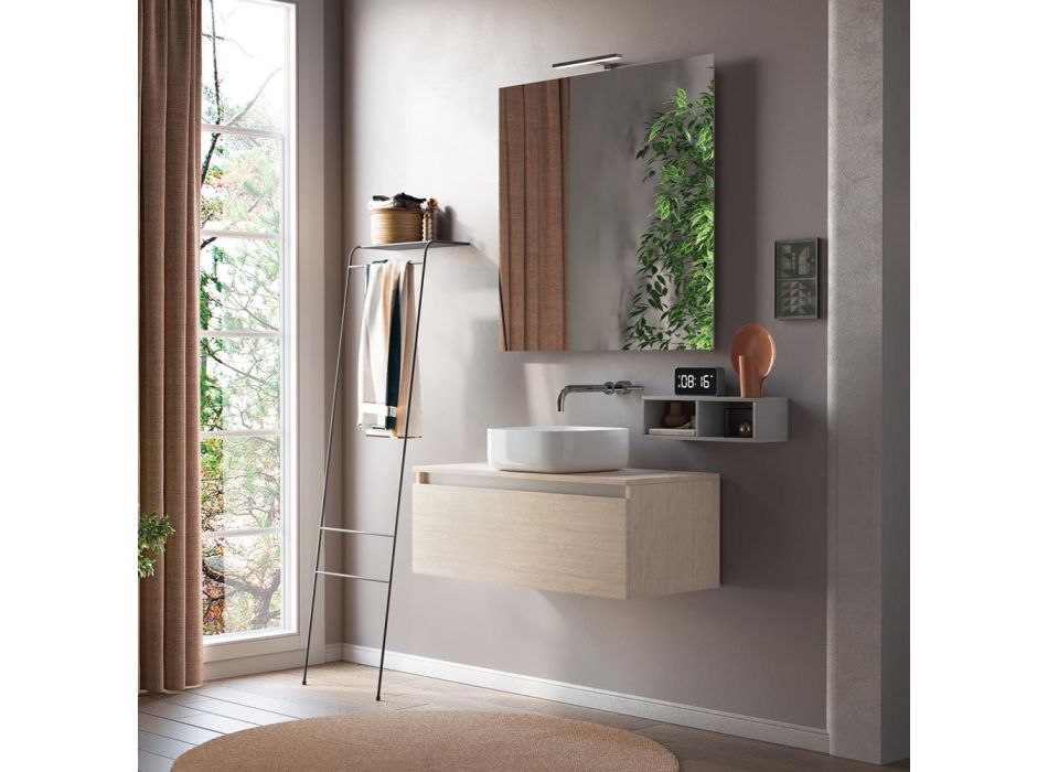 Badezimmerkomposition komplett mit Waschbecken, Spiegel und Sockel, hergestellt in Italien – Dream Viadurini