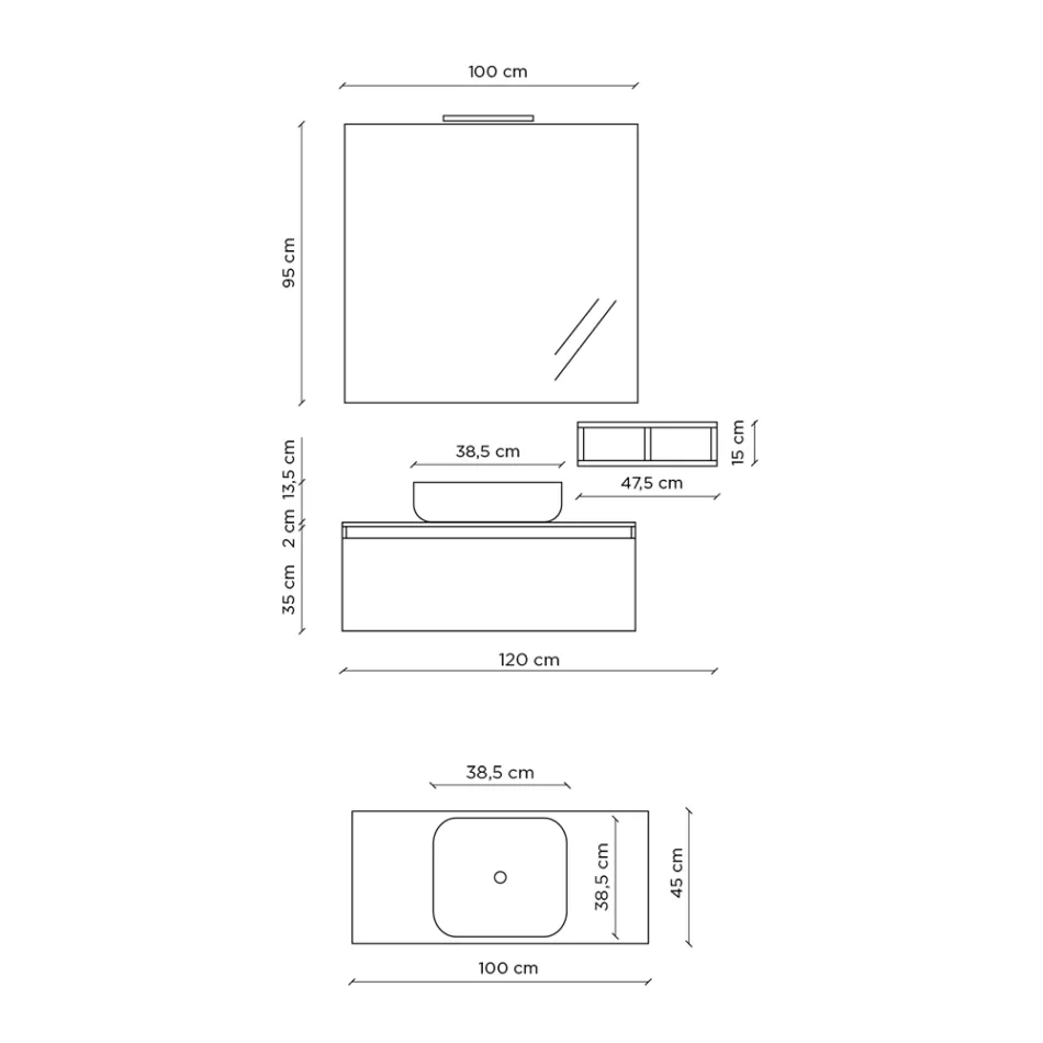 Badezimmerkomposition komplett mit Waschbecken, Spiegel und Sockel, hergestellt in Italien – Dream Viadurini