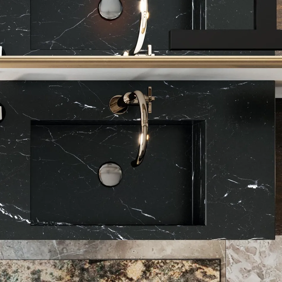 Badezimmerkomposition komplett mit Spiegel und Doppelwaschbecken, hergestellt in Italien – Palom Viadurini