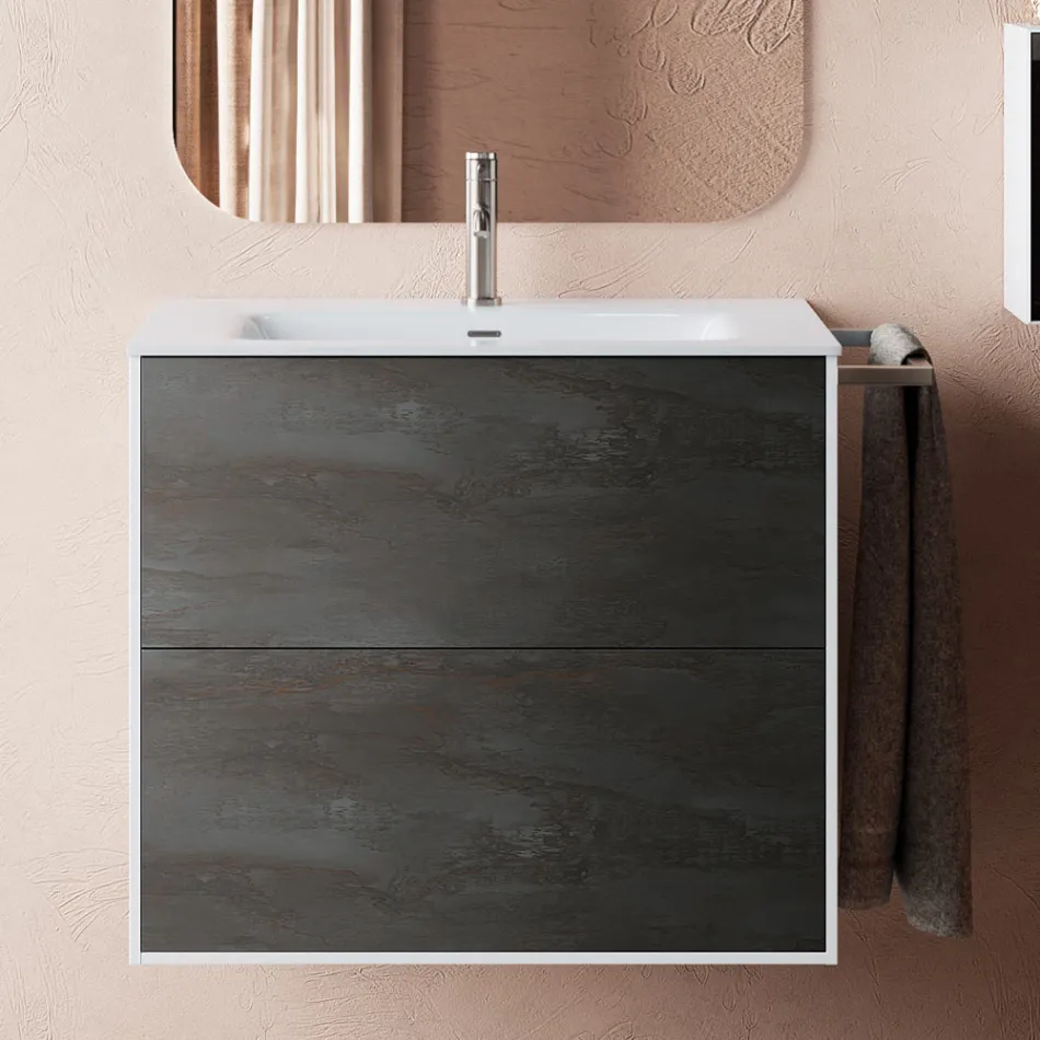 Badezimmerkomposition bestehend aus Spiegel und kratzfestem Sockel, hergestellt in Italien – Kilo Viadurini