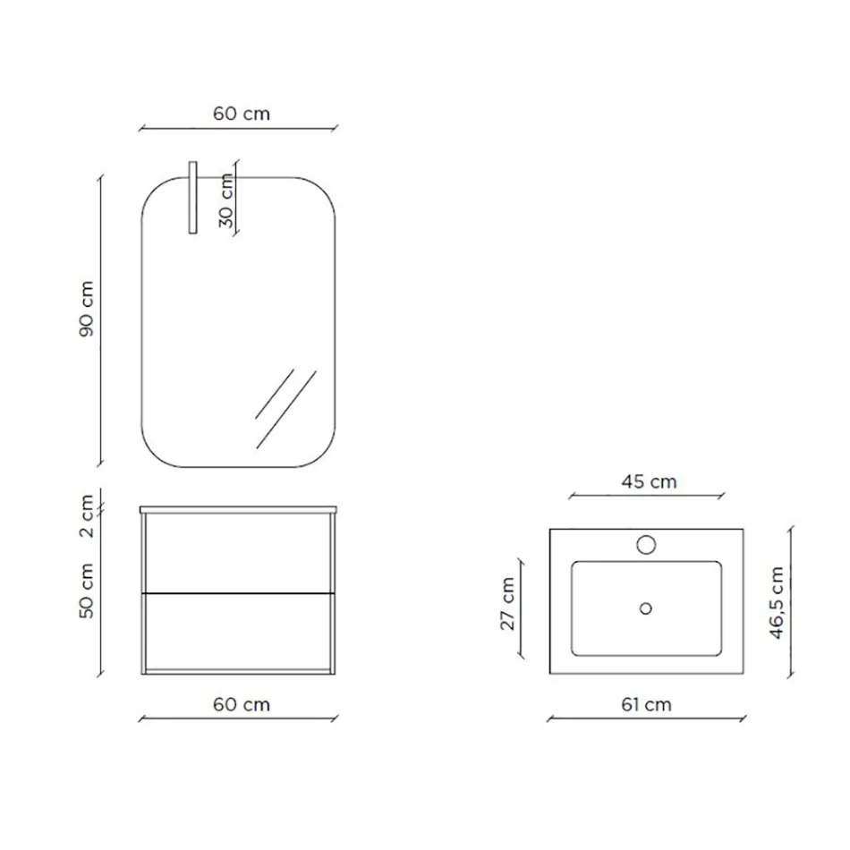 Badezimmerkomposition bestehend aus Spiegel und kratzfestem Sockel, hergestellt in Italien – Kilo Viadurini