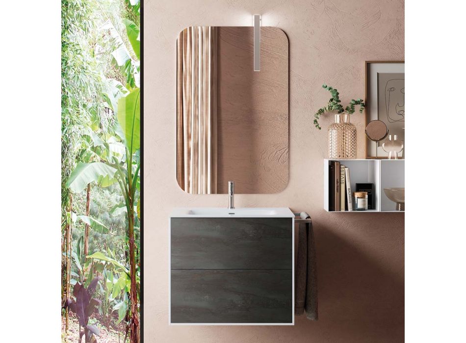 Badezimmerkomposition bestehend aus Spiegel und kratzfestem Sockel, hergestellt in Italien – Kilo Viadurini