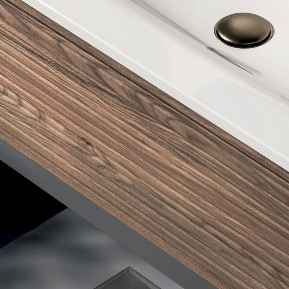 Badezimmer-Kombination mit 2 Schubladen, 2 offenen Fächern und Waschbecken - Elios Viadurini