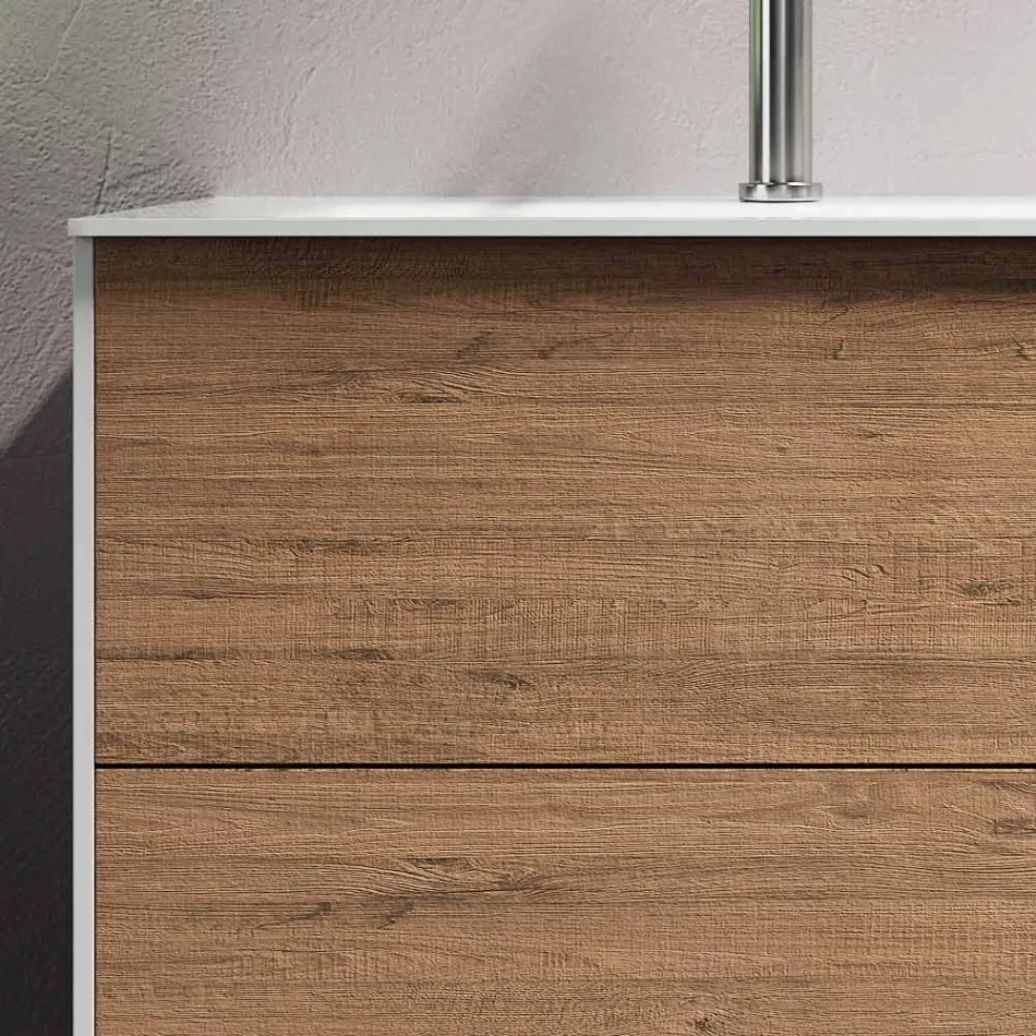 Badezimmerkomposition mit Sockel aus Honigeiche, Waschbecken und Spiegel, hergestellt in Italien – Kilos Viadurini